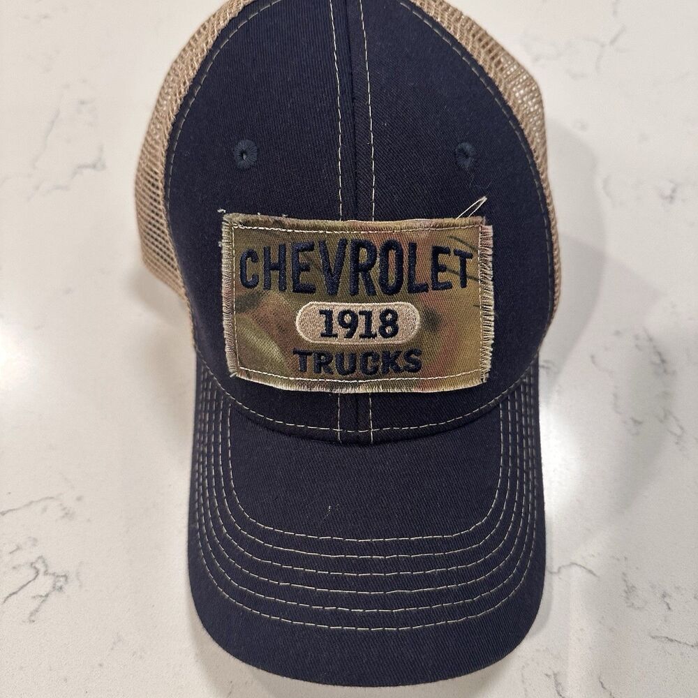 Trucker Hat Chevrolet 1918 Trucks Navy & Tan Mesh Adjustable Cap OSFM